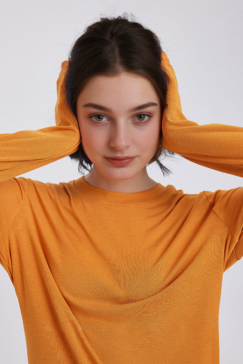 Relaxed Fit Lyocell-Silk Long-Sleeve Crewneck T-Shirt