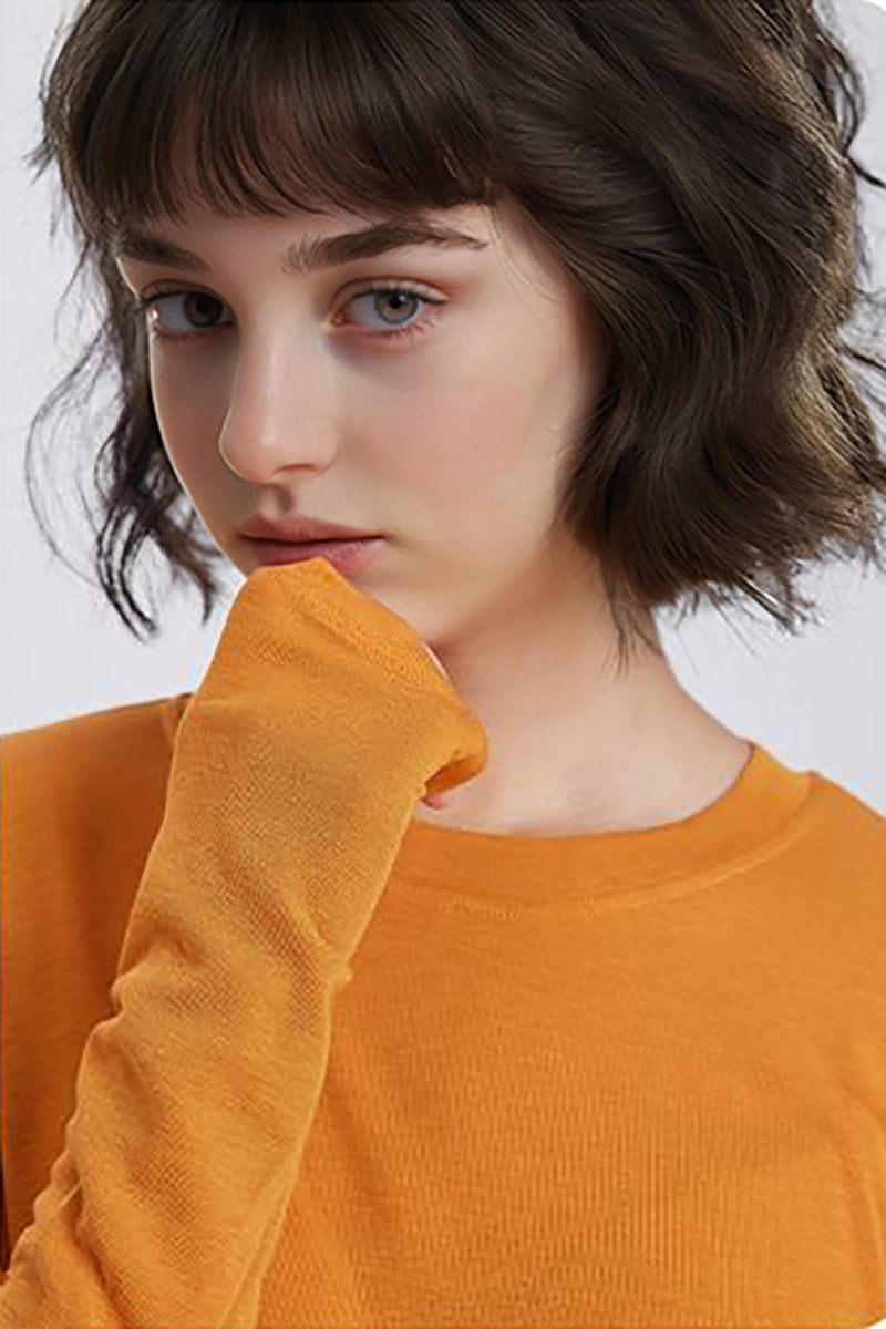 Relaxed Fit Lyocell-Silk Long-Sleeve Crewneck T-Shirt
