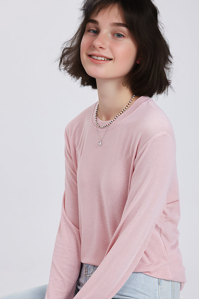 Relaxed Fit Lyocell-Silk Long-Sleeve Crewneck T-Shirt