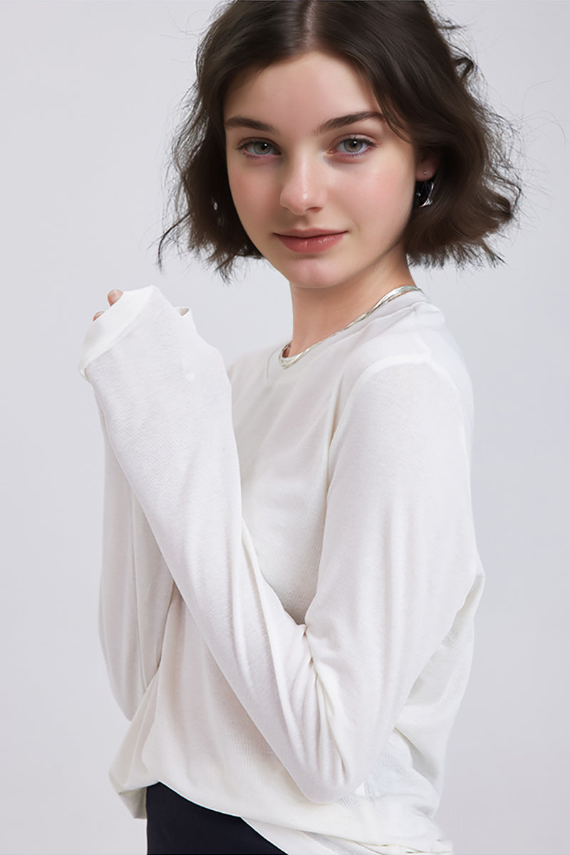 Relaxed Fit Lyocell-Silk Long-Sleeve Crewneck T-Shirt