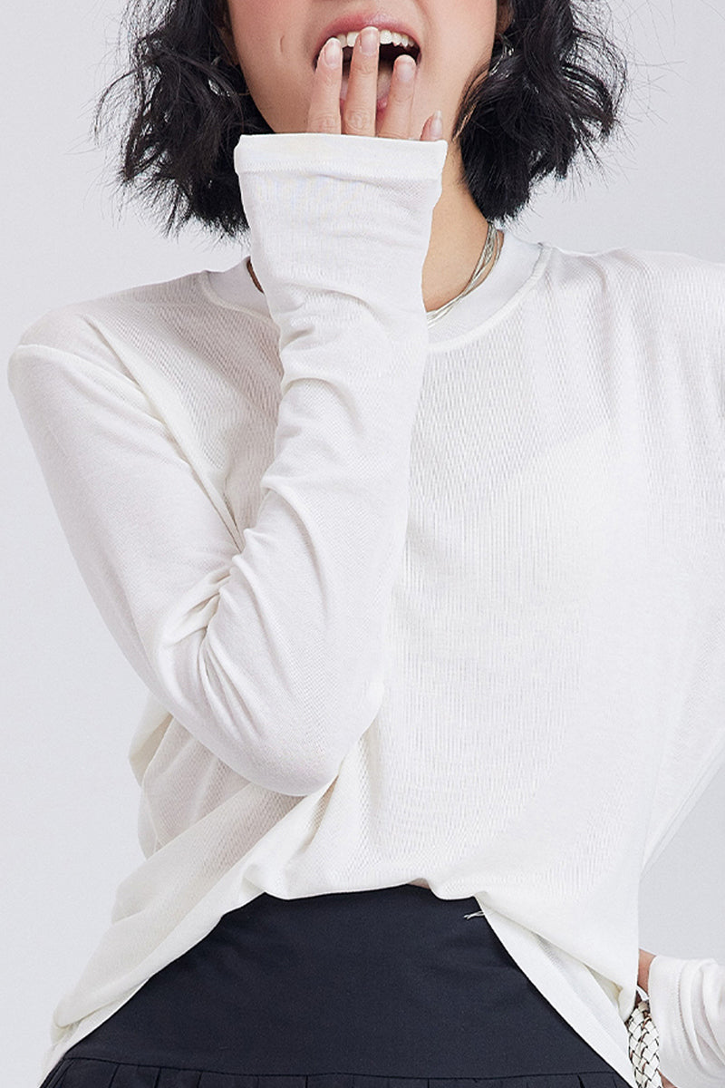 Relaxed Fit Lyocell-Silk Long-Sleeve Crewneck T-Shirt