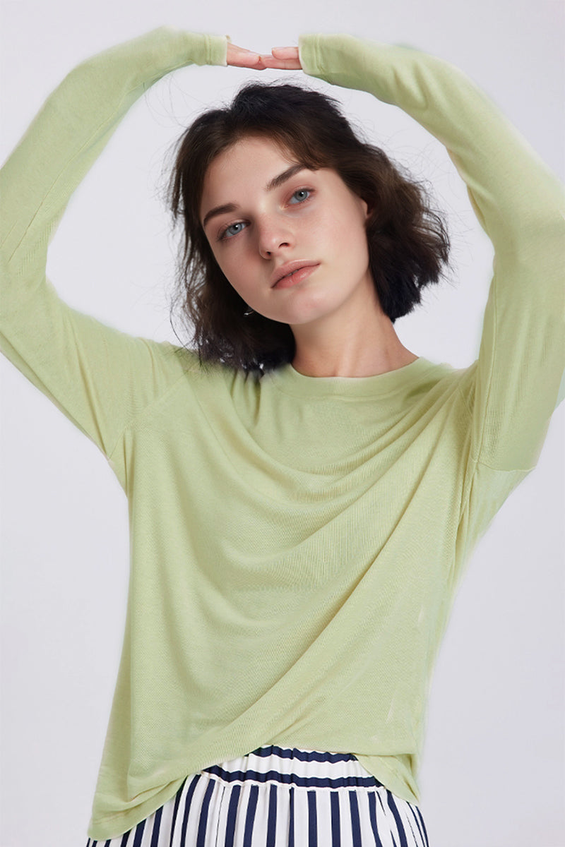 Relaxed Fit Lyocell-Silk Long-Sleeve Crewneck T-Shirt
