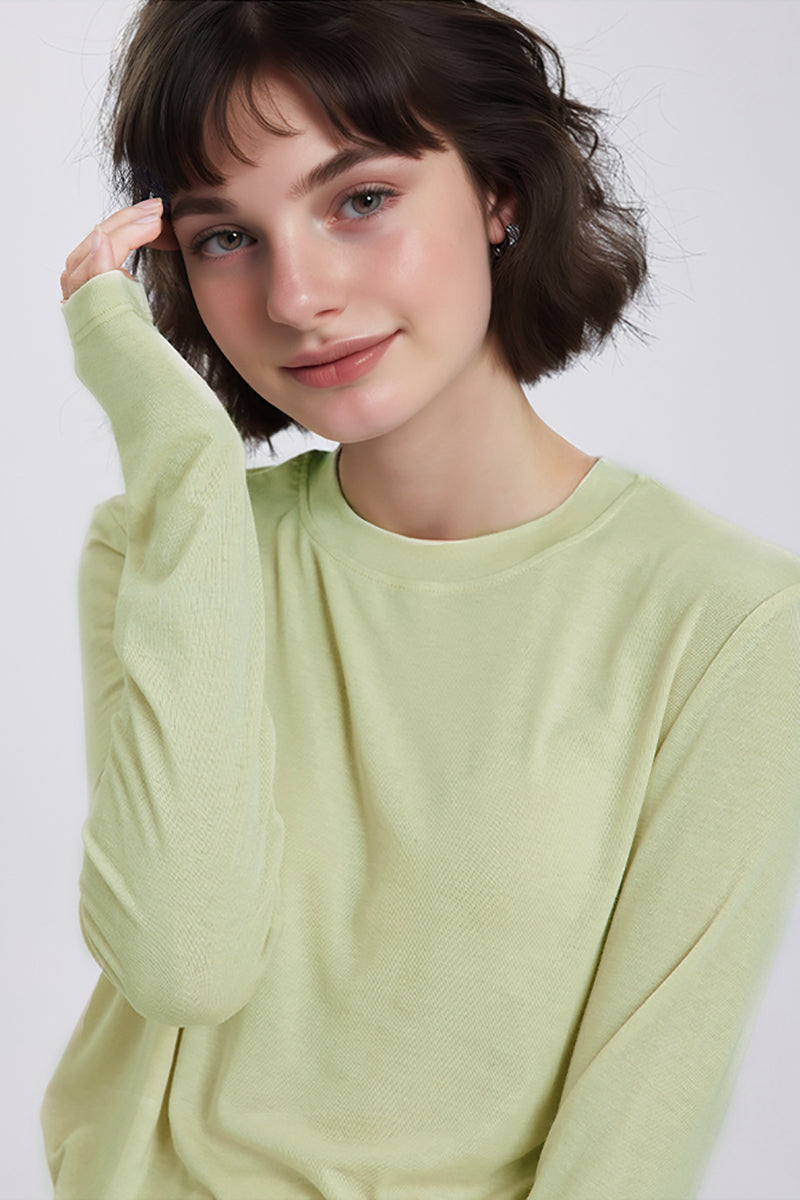 Relaxed Fit Lyocell-Silk Long-Sleeve Crewneck T-Shirt