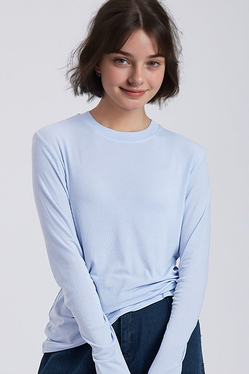 Relaxed Fit Lyocell-Silk Long-Sleeve Crewneck T-Shirt