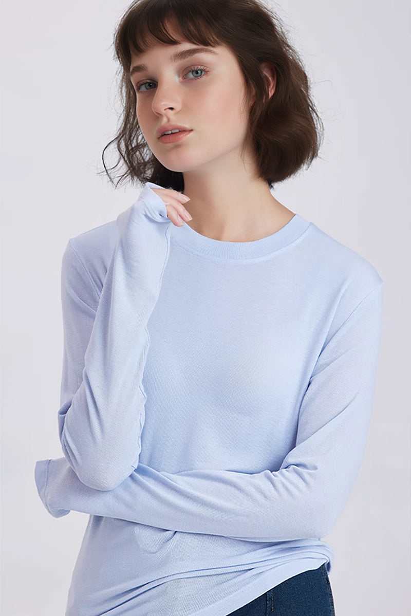 Relaxed Fit Lyocell-Silk Long-Sleeve Crewneck T-Shirt