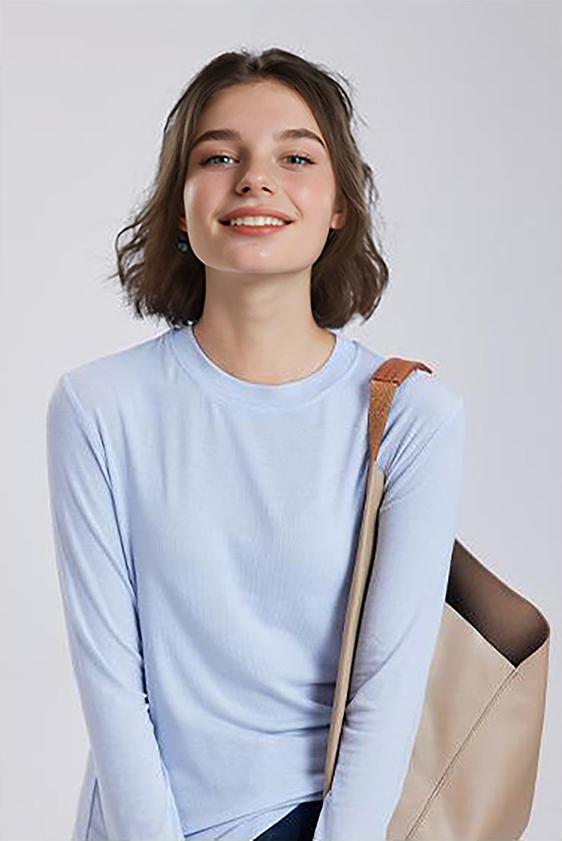 Relaxed Fit Lyocell-Silk Long-Sleeve Crewneck T-Shirt