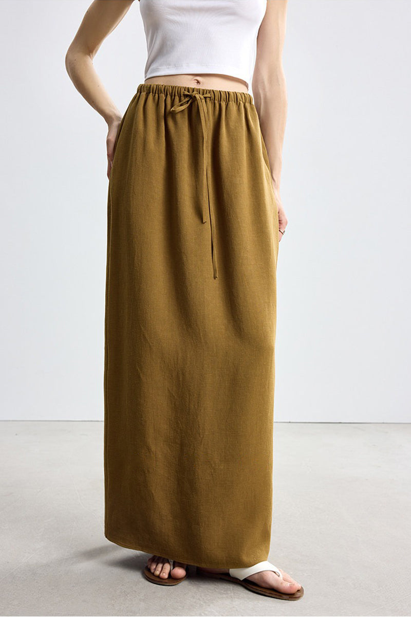 Relaxed Fit Tencel Linen Drawstring Maxi Skirt