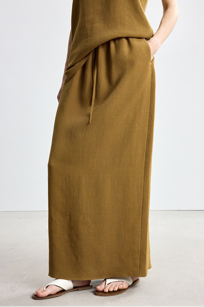 Relaxed Fit Tencel Linen Drawstring Maxi Skirt