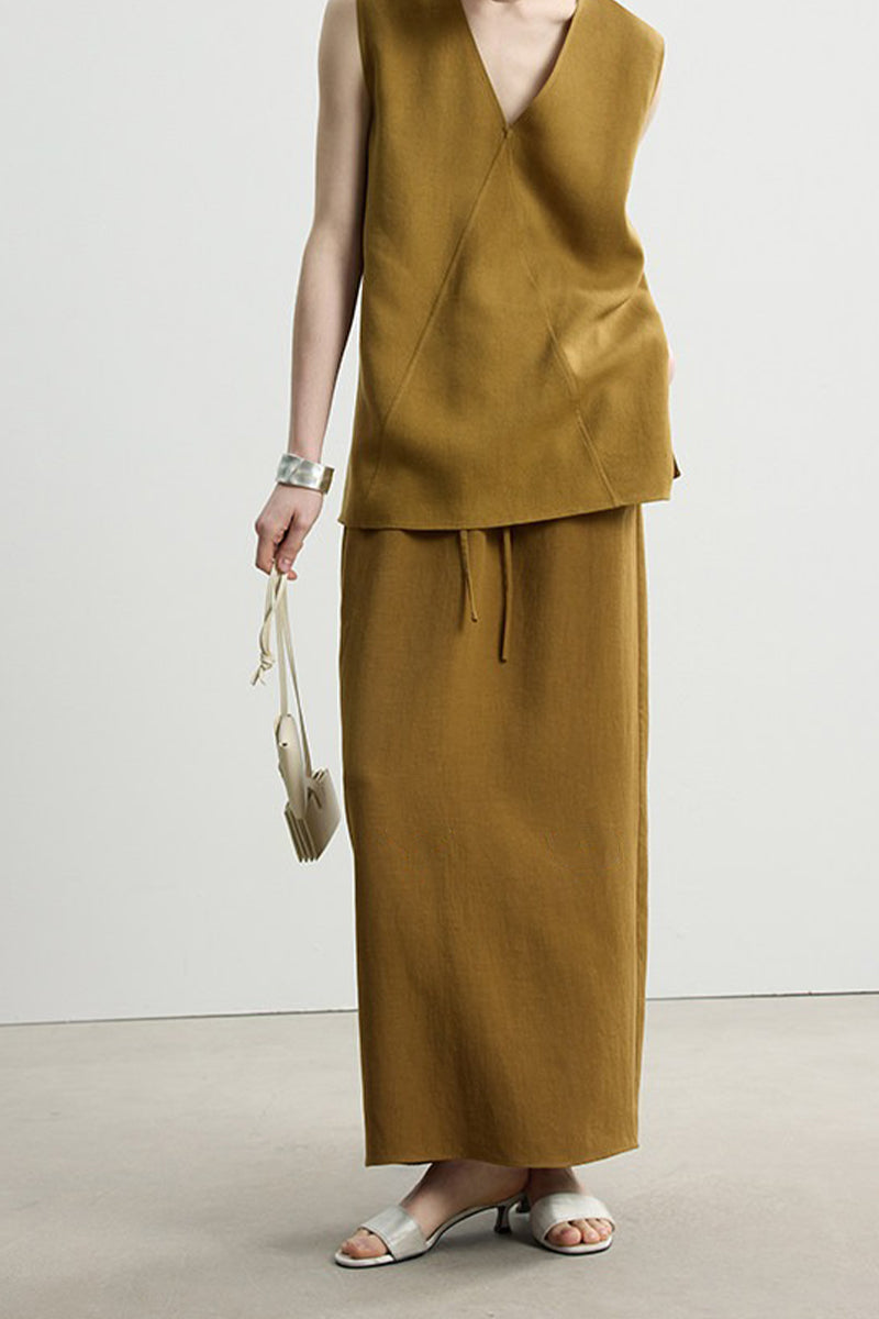 Relaxed Fit Tencel Linen Drawstring Maxi Skirt