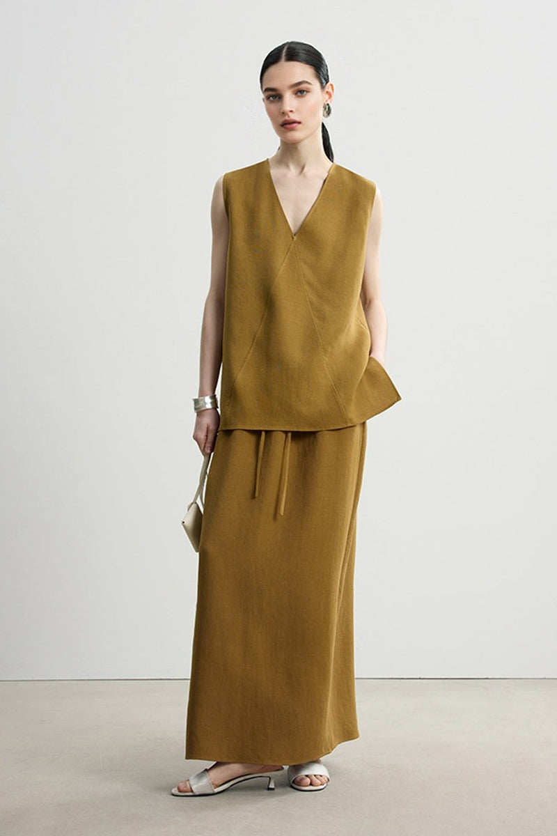 Relaxed Fit Tencel Linen Drawstring Maxi Skirt