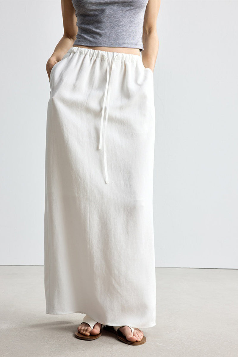 Relaxed Fit Tencel Linen Drawstring Maxi Skirt