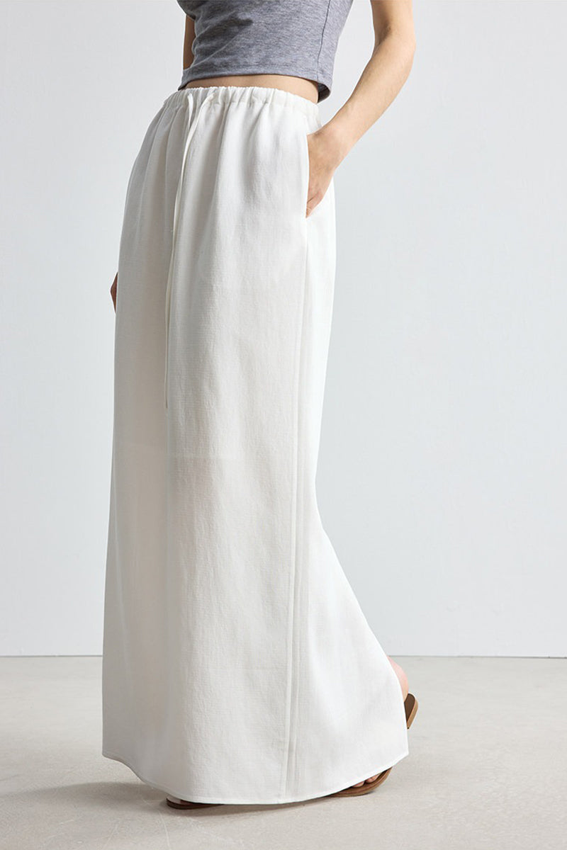 Relaxed Fit Tencel Linen Drawstring Maxi Skirt