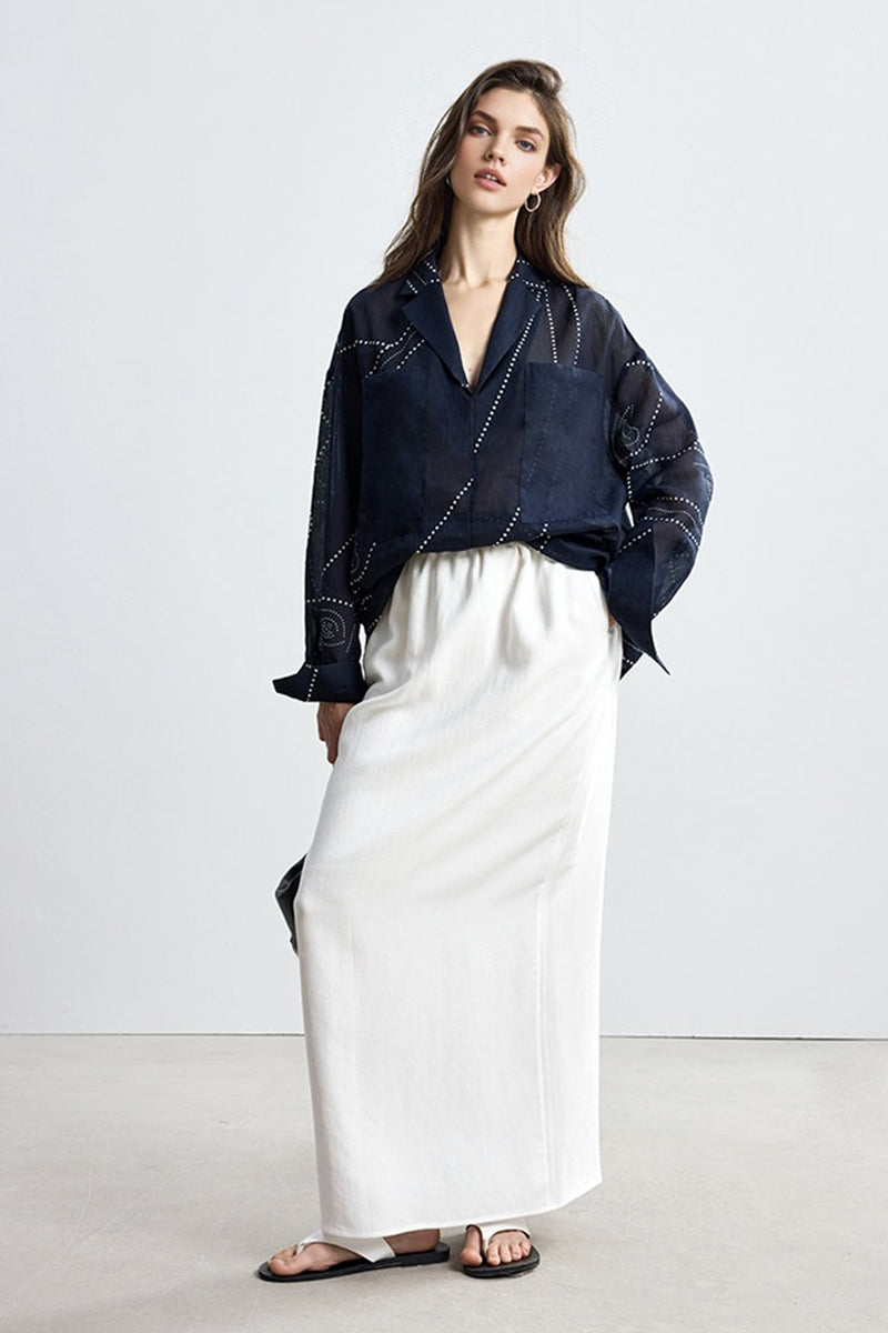 Relaxed Fit Tencel Linen Drawstring Maxi Skirt