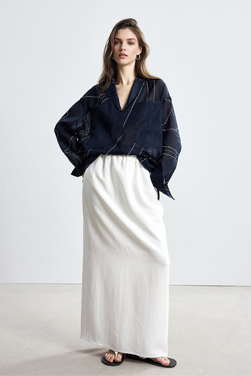 Relaxed Fit Tencel Linen Drawstring Maxi Skirt