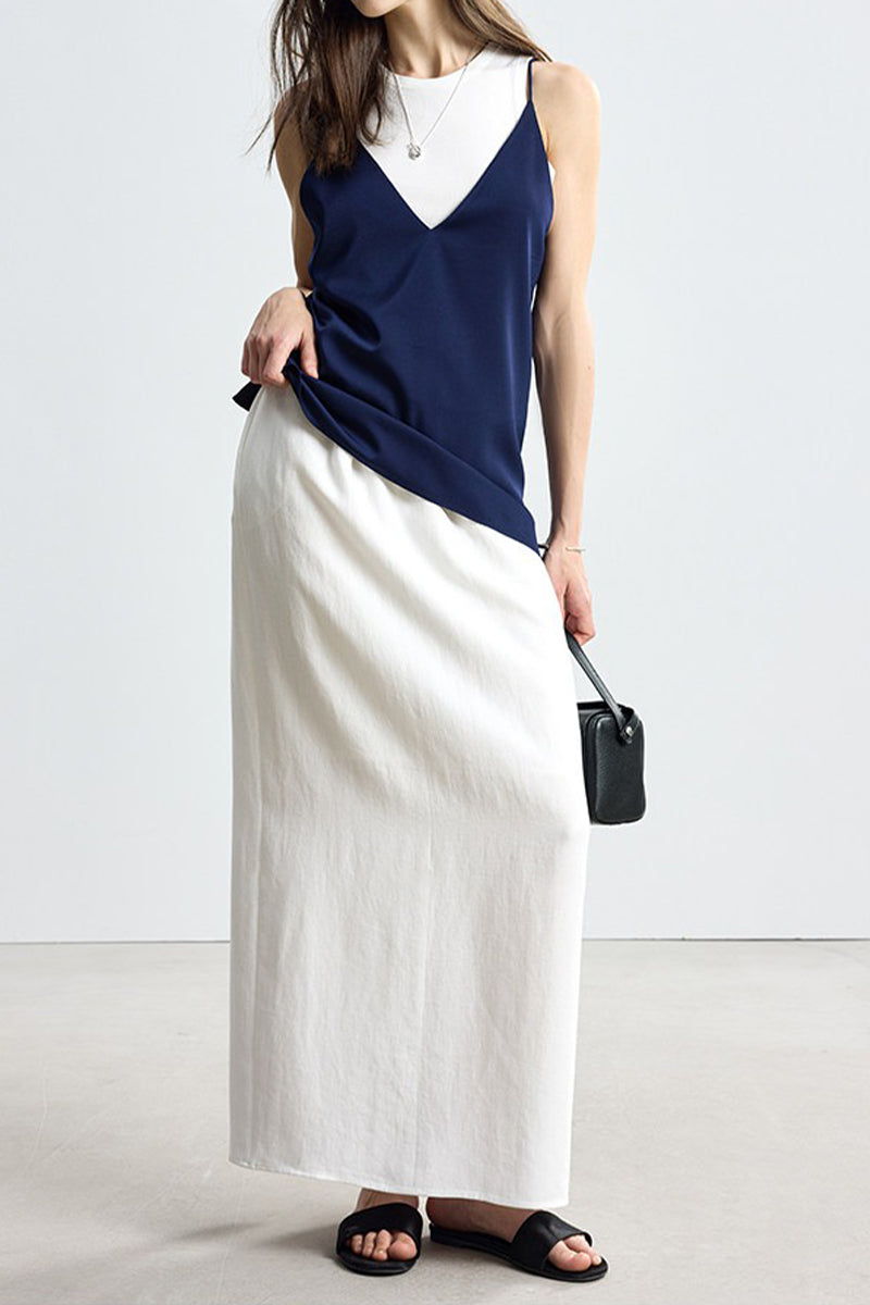 Relaxed Fit Tencel Linen Drawstring Maxi Skirt