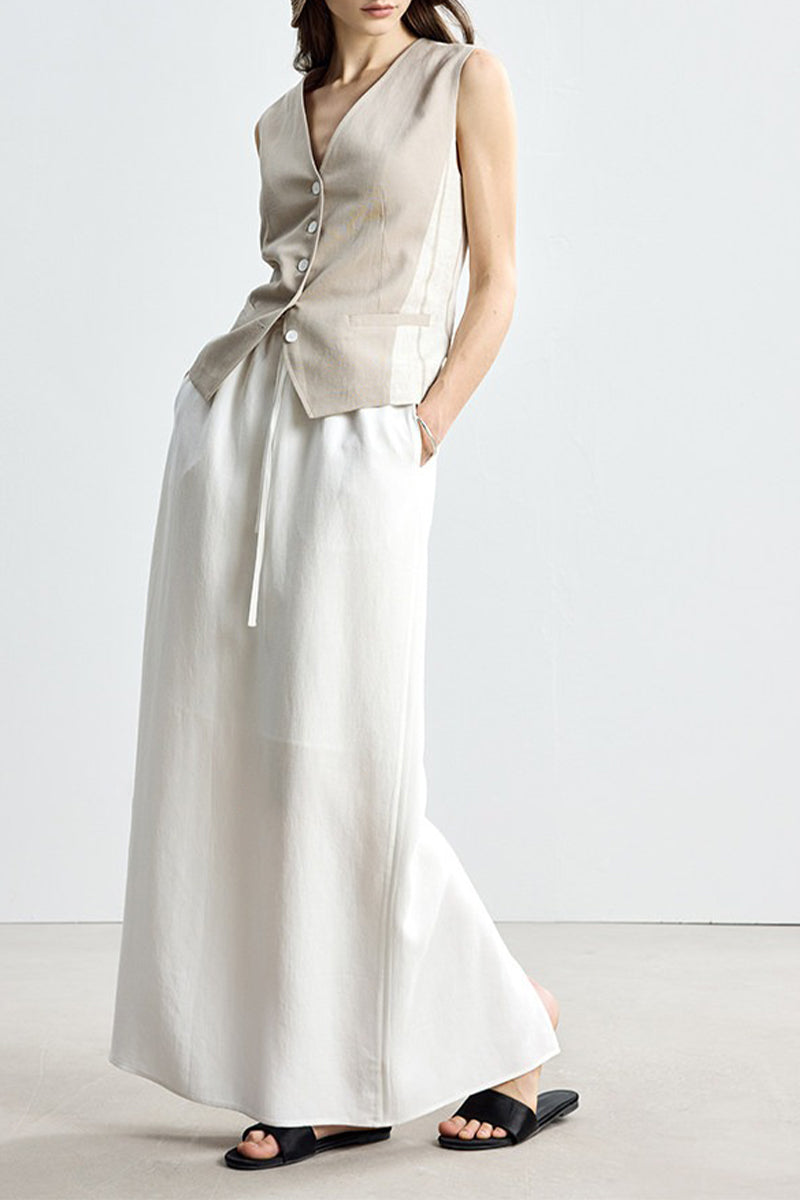 Relaxed Fit Tencel Linen Drawstring Maxi Skirt