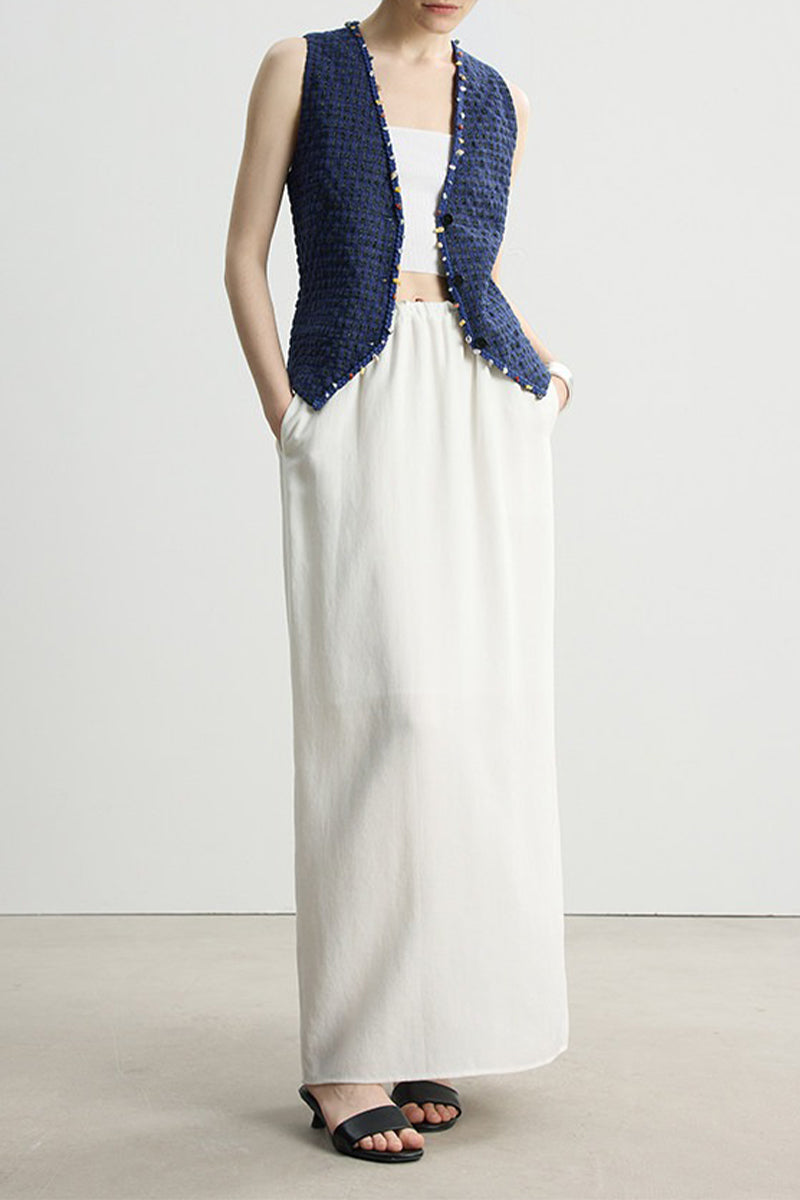 Relaxed Fit Tencel Linen Drawstring Maxi Skirt