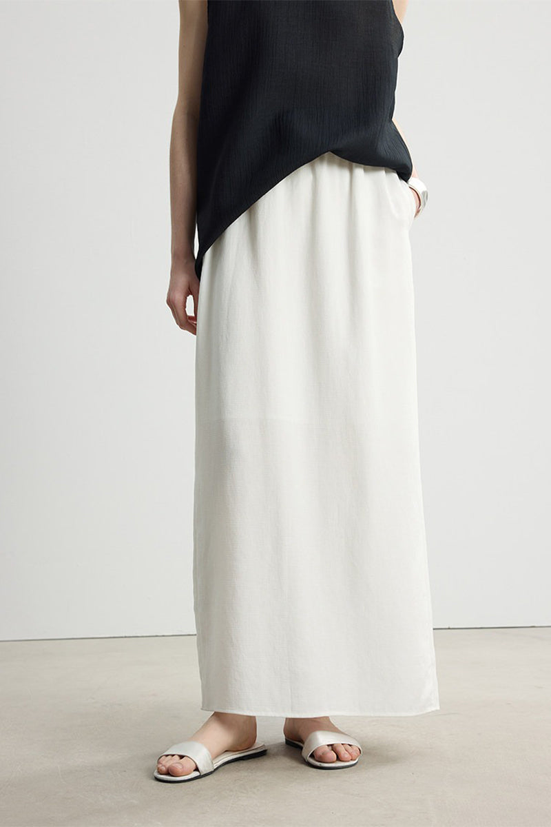 Relaxed Fit Tencel Linen Drawstring Maxi Skirt