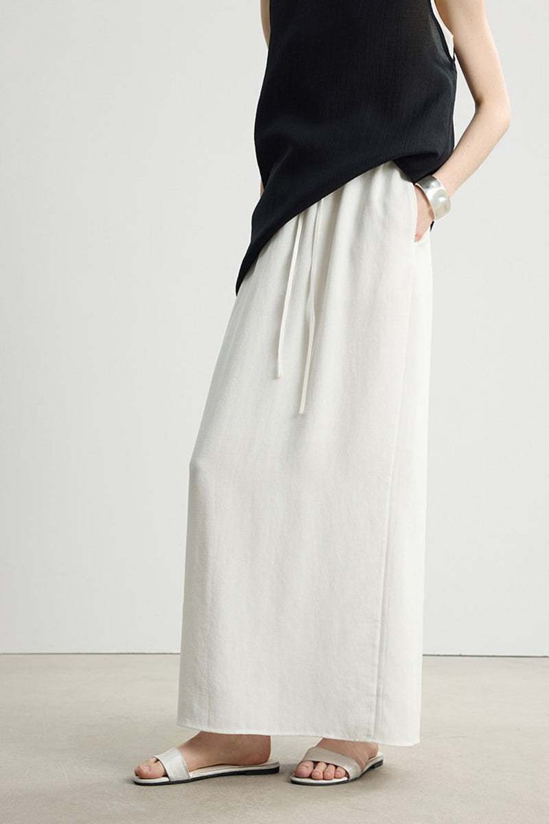 Relaxed Fit Tencel Linen Drawstring Maxi Skirt