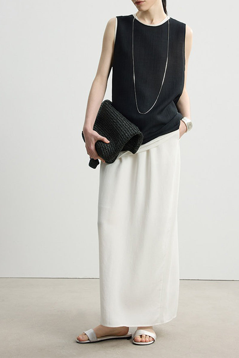 Relaxed Fit Tencel Linen Drawstring Maxi Skirt