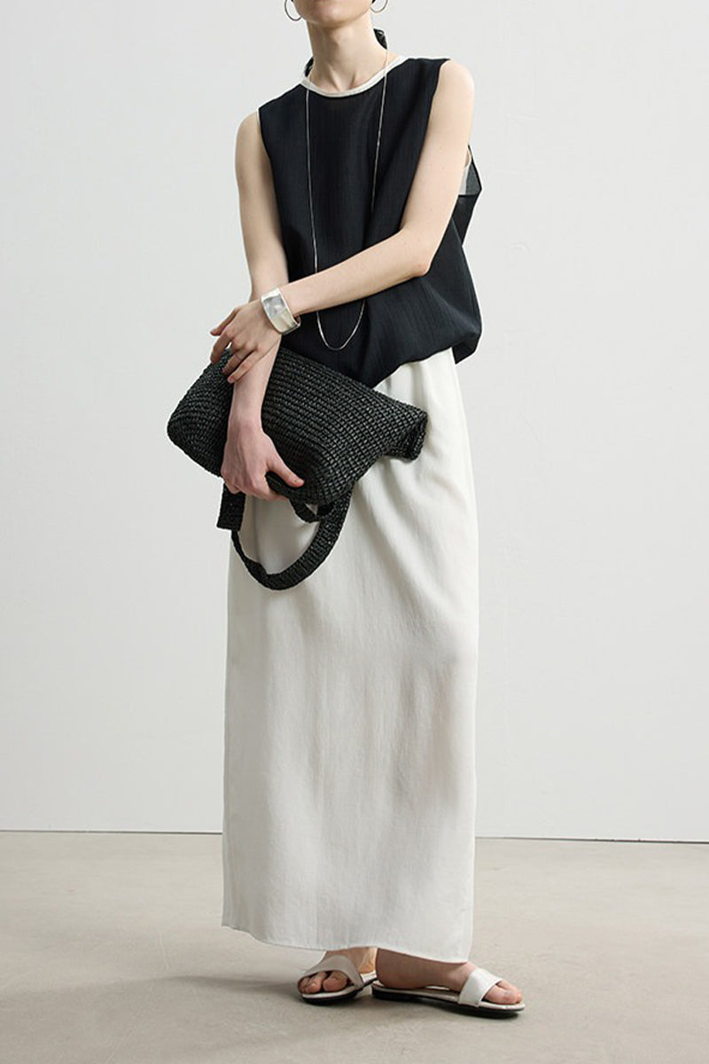 Relaxed Fit Tencel Linen Drawstring Maxi Skirt