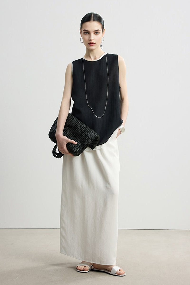 Relaxed Fit Tencel Linen Drawstring Maxi Skirt