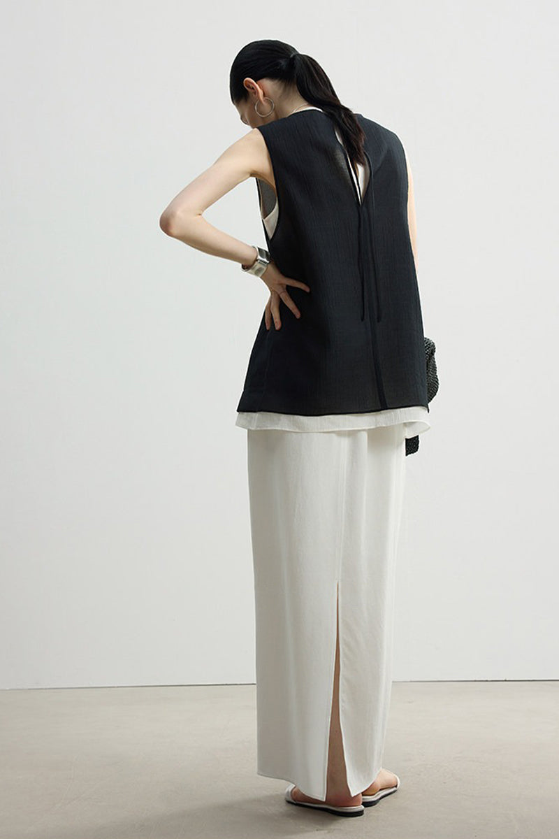 Relaxed Fit Tencel Linen Drawstring Maxi Skirt