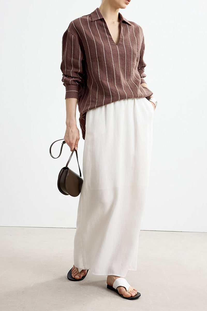 Relaxed Fit Tencel Linen Drawstring Maxi Skirt
