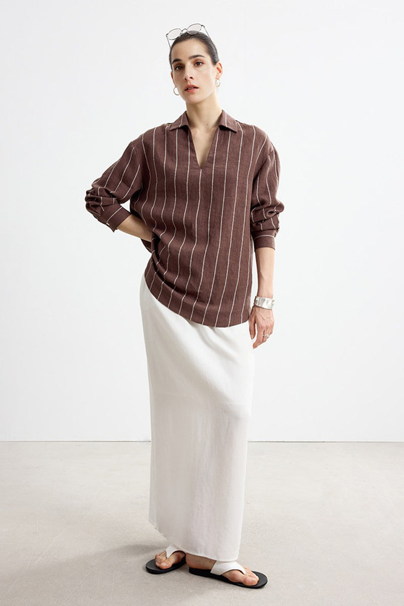 Relaxed Fit Tencel Linen Drawstring Maxi Skirt