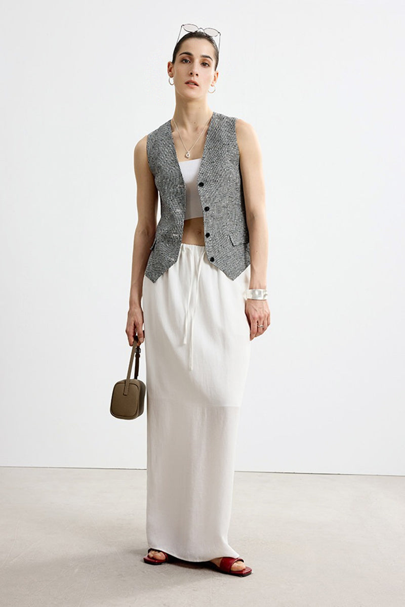 Relaxed Fit Tencel Linen Drawstring Maxi Skirt