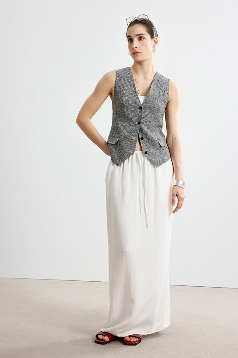 Relaxed Fit Tencel Linen Drawstring Maxi Skirt