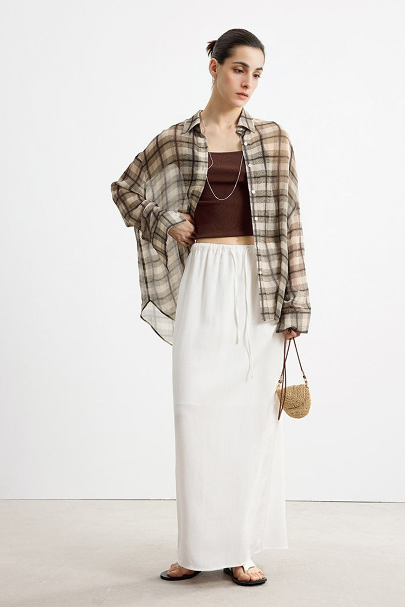 Relaxed Fit Tencel Linen Drawstring Maxi Skirt