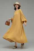 Relaxed Linen Balloon Sleeve Maxi Dress