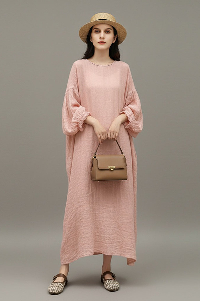 Relaxed Linen Balloon Sleeve Maxi Dress