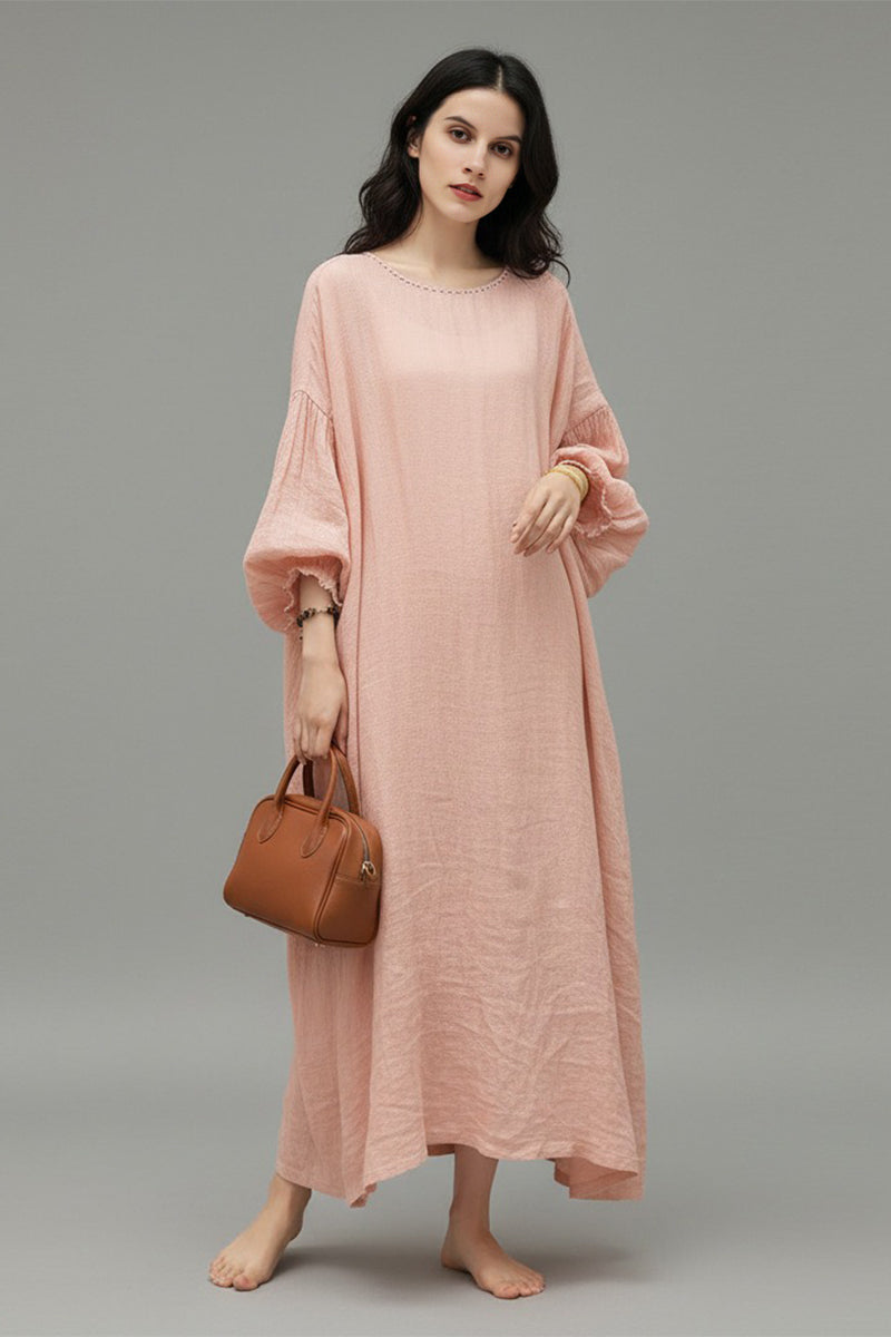 Relaxed Linen Balloon Sleeve Maxi Dress