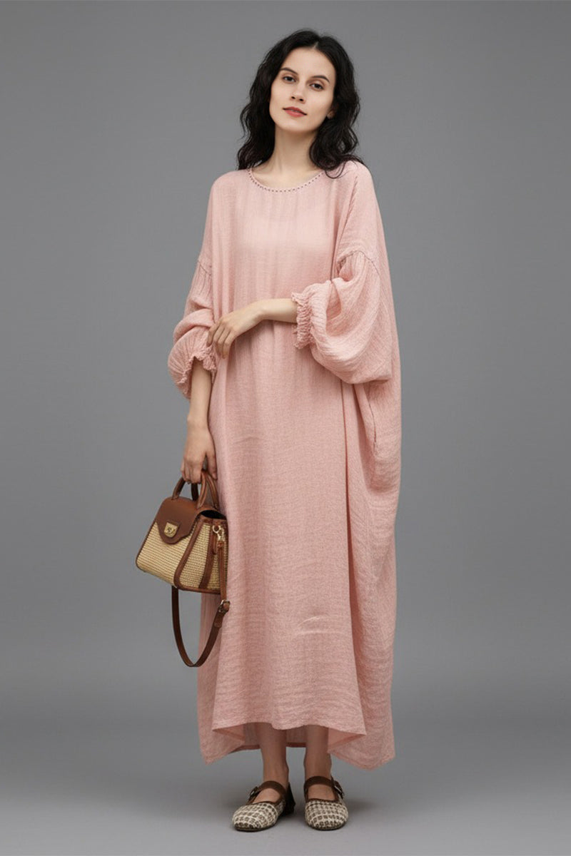 Relaxed Linen Balloon Sleeve Maxi Dress