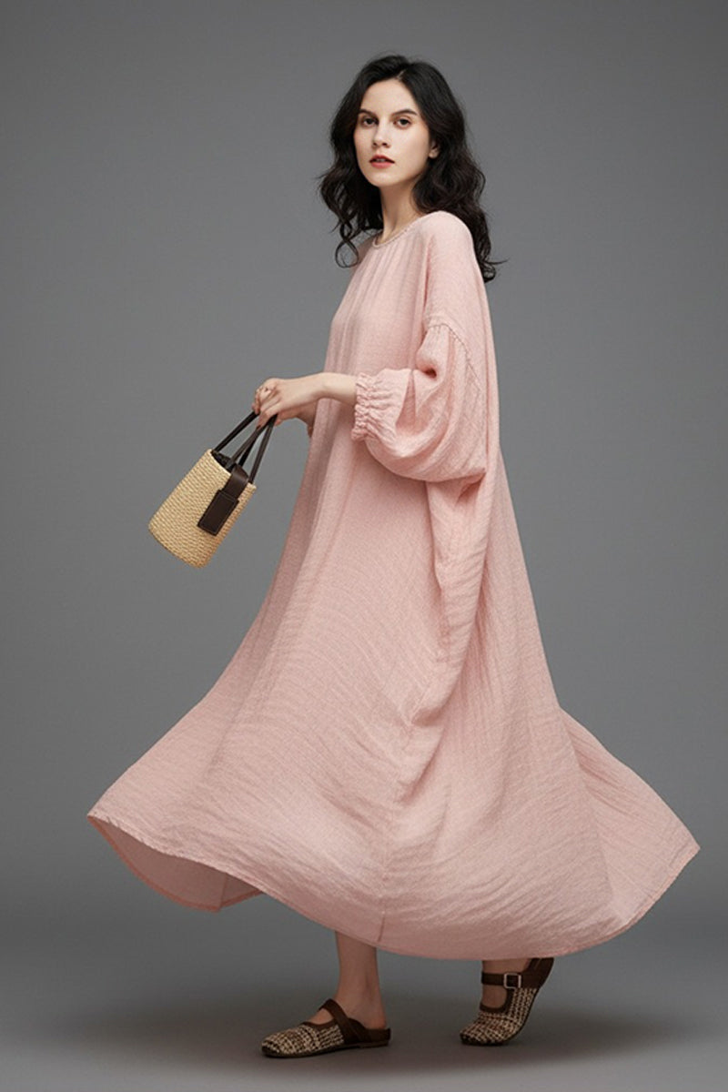 Relaxed Linen Balloon Sleeve Maxi Dress