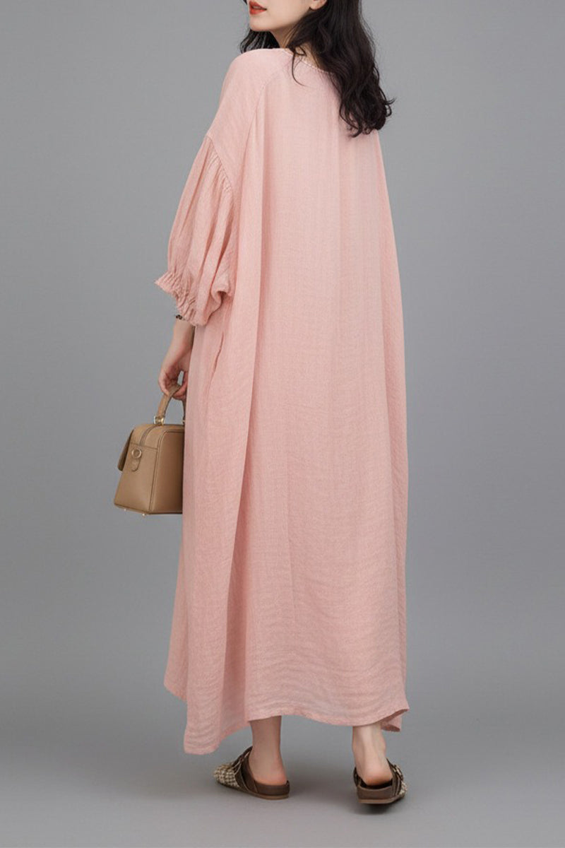 Relaxed Linen Balloon Sleeve Maxi Dress