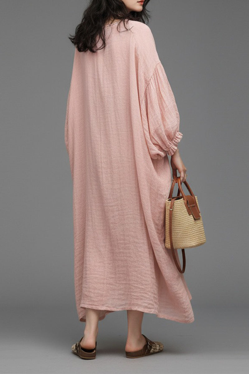 Relaxed Linen Balloon Sleeve Maxi Dress