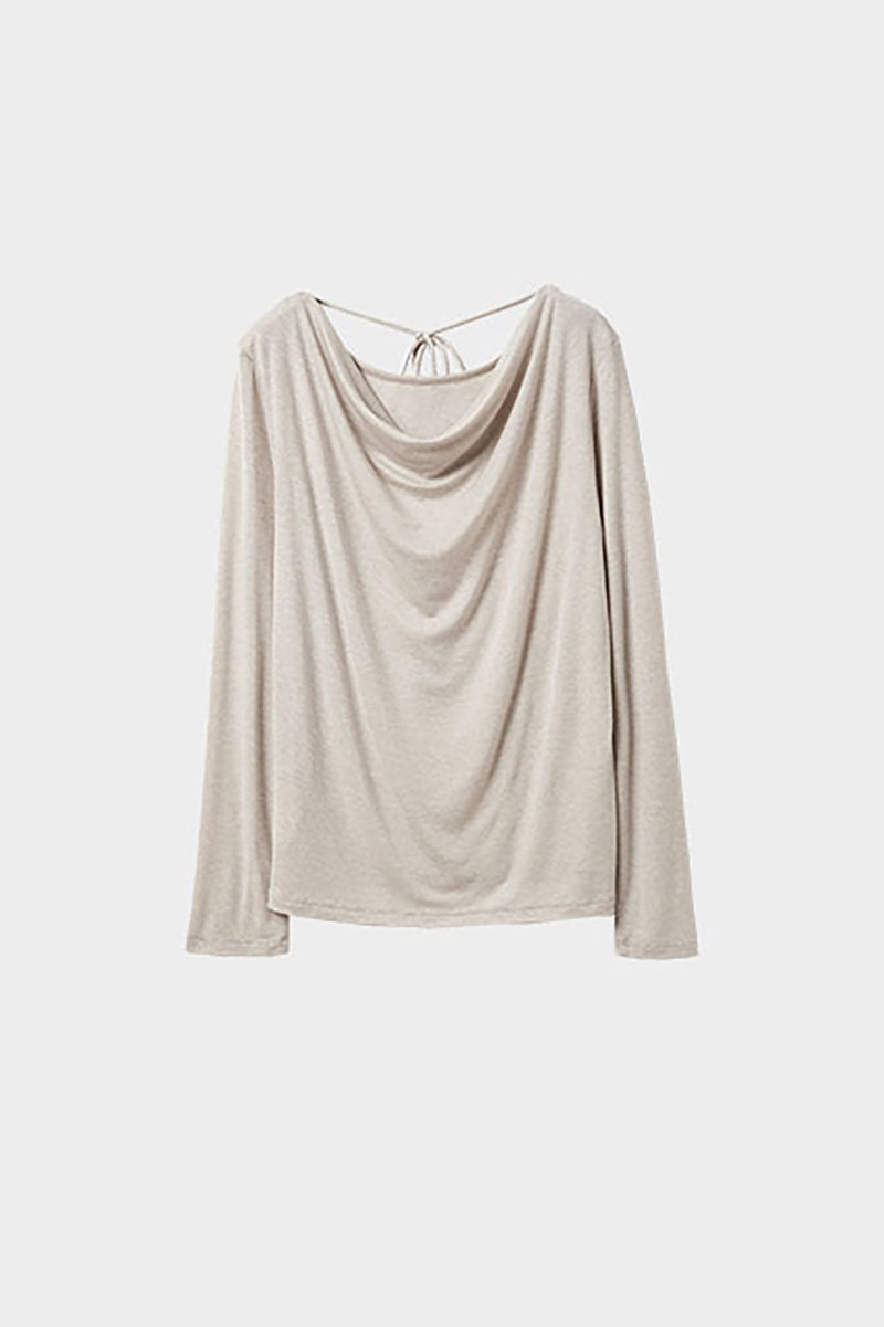 Reversible Front-Back Tencel-Wool Long-Sleeve Cowl-Neck Blouse