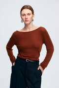 Reversible Front-Back Tencel-Wool Long-Sleeve Cowl-Neck Blouse