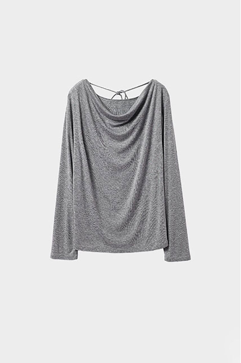 Reversible Front-Back Tencel-Wool Long-Sleeve Cowl-Neck Blouse