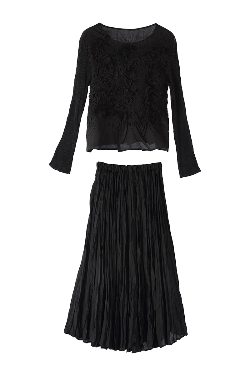Romantic Flowy Textured A-Line Midi Skirt
