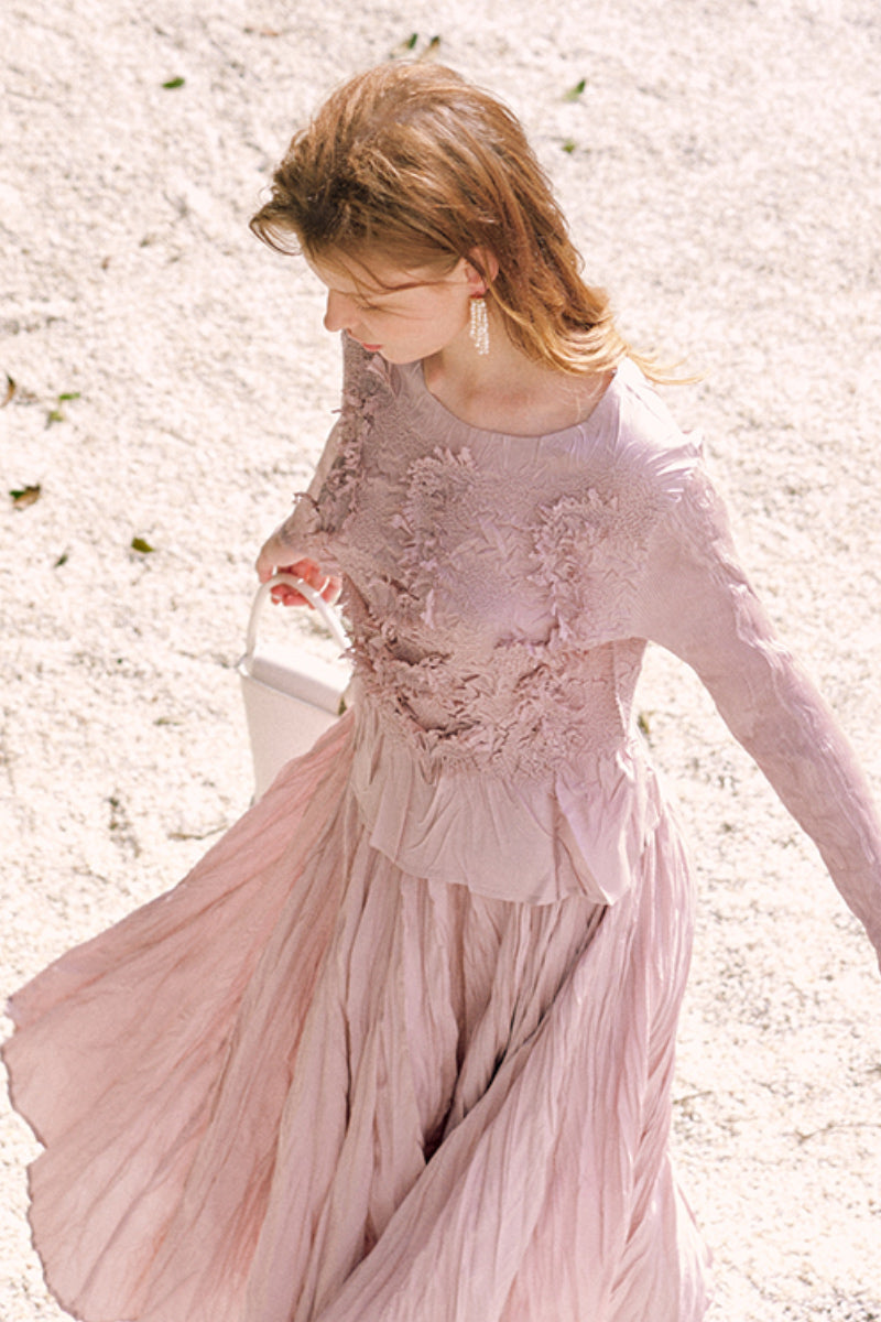 Romantic Flowy Textured A-Line Midi Skirt