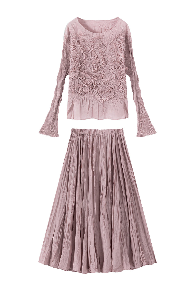 Romantic Flowy Textured A-Line Midi Skirt