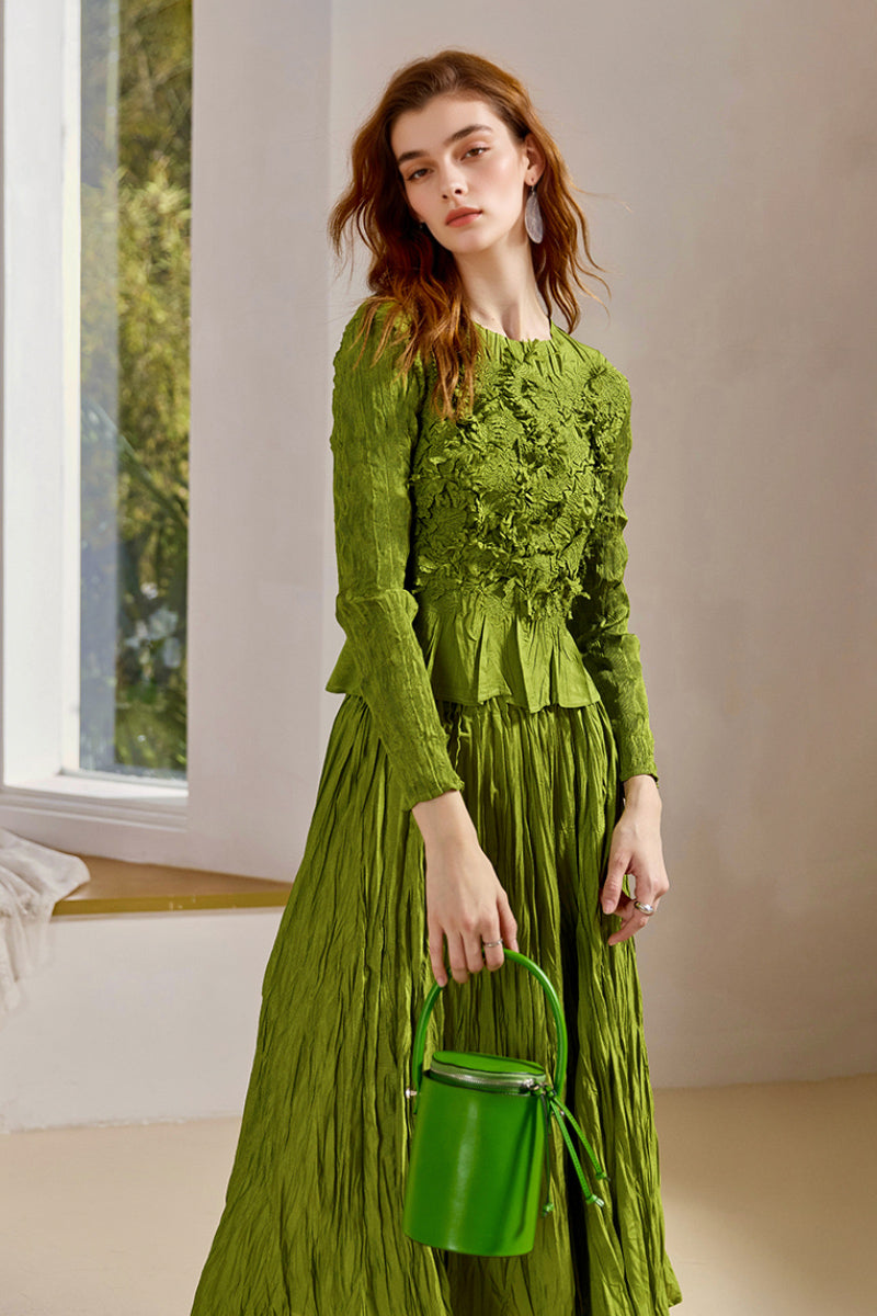 Romantic Flowy Textured A-Line Midi Skirt