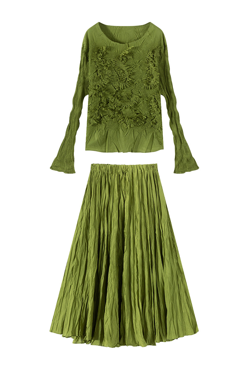 Romantic Flowy Textured A-Line Midi Skirt