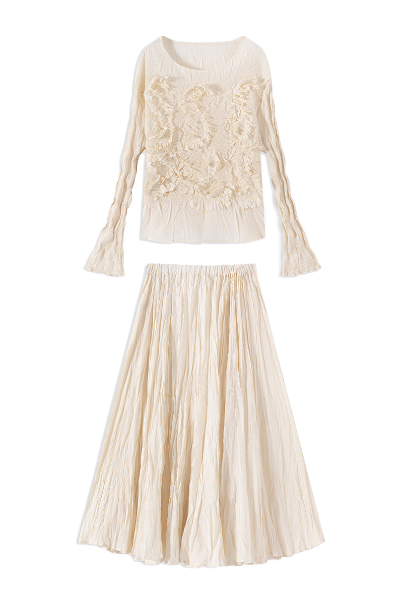 Romantic Flowy Textured A-Line Midi Skirt