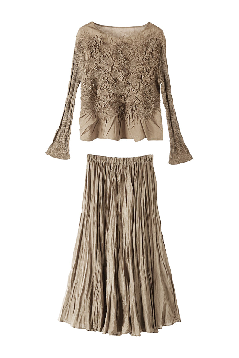 Romantic Flowy Textured A-Line Midi Skirt