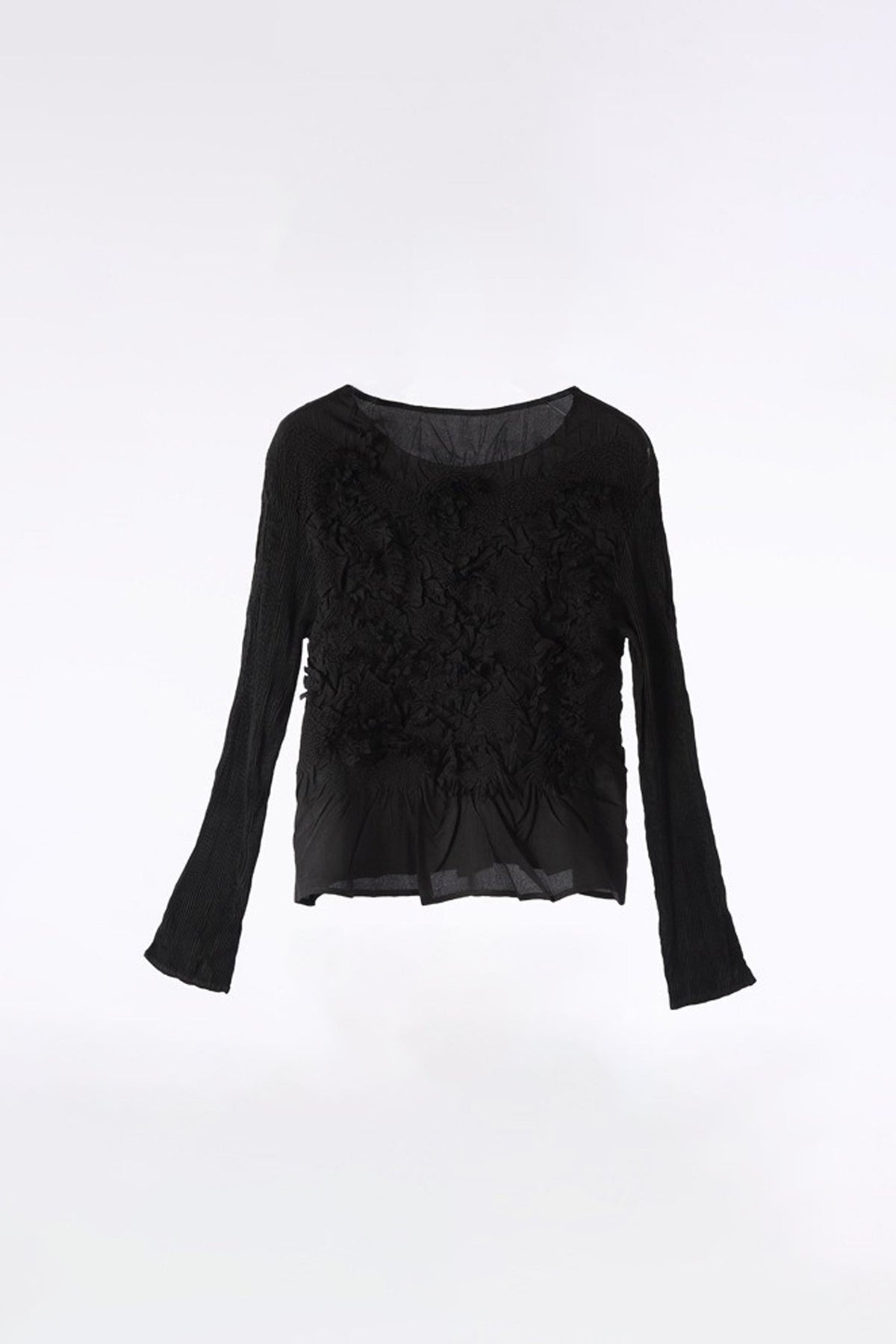 Romantic Handmade Floral Embroidery Textured Blouse